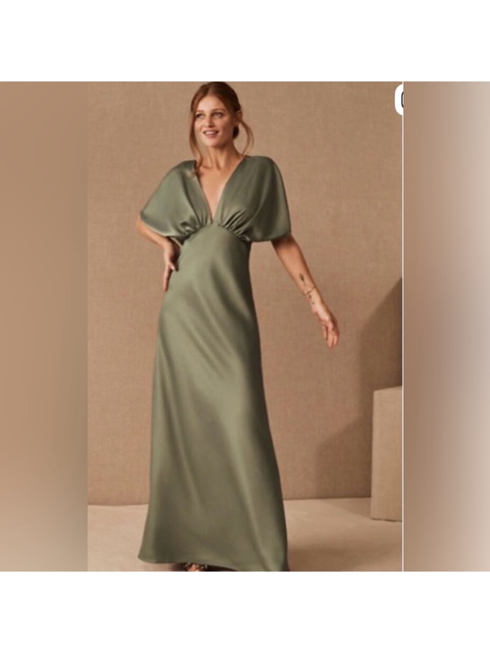 NWT BHLDN Anthropologie Leila Satin Charmeuse Maxi Dress in Moss size 0
